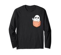 Spooky Cute Ghost Peace Sign in My Pocket Halloween Long Sleeve T-Shirt