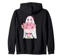 Spooky Cute Ghost Pink Floral Bouquet Zip Hoodie