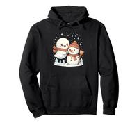 Spooky Cute Ghost Playing with Snowman Winter Christmas Pullover Hoodie