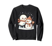 Spooky Cute Ghost Playing with Snowman Winter Christmas Sweatshirt
