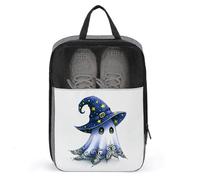 Spooky Cute Ghost Wearing A Witch Hat Shoe Bag for Travel Daily Use Anti-dust Storage Carrier Golf Shoe Pouch