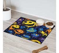 Spooky Drip Faces Absorbent Dog Food Mat with Non-Slip Backing, 16 x 24 inch Feeding Mat for Puppy Cat Bowls, Spill-Proof Pet Diner Placemat for Kitchen Floors