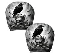 Spooky Face Car Headrest Covers 2 Pieces Washable Stretchy Protector | Vivid Spooky Print Adds Fun Atmosphere to Vehicle Interior for Road Trips and Fall Gatherings Dead Crow and Skeleton
