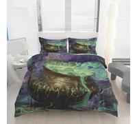 Spooky Fantasy Print Duvet Cover Super King, Halloween Witch Theme Bedding Set With Pillowcases Microfibre Bed Set With Zipper Closure & Corner Ties, Comforter Cover For All Seasons 260x220 E7g67
