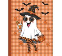 Spooky Fashion Ghost Composition Notebook: An Aesthetic and Fun Halloween Journal for Teens and Women featuring a stylish ghost in a witch hat and ... plaid background - 110 Wide Ruled Pages