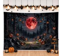 Spooky Forest Blood Moon Halloween Pumpkins Backdrop Banner 71x43 Inch | Blood Moon, Photo Backdrop, Spooky Forest, Jack-o'-lanterns, Dark Woodland, Seasonal Party Decor