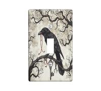 Spooky Forest Crow Decorative Light Switch Cover Wall Plate 1 Gang Single Toggle, Scary Country Tree Raven Electrical Faceplate for Kitchen Bathroom, Bird Switchcover Decor