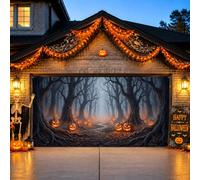 Spooky Forest Jack-o'-Lanterns Scene Garage Door Cover 157x71 Inch