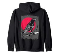 Spooky Forest Raven | Gothic Red Moon Black Crow Zip Hoodie