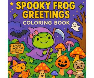 Spooky Frog Greetings Coloring Book for Kids and Adults: Cute Halloween Frogs, Funny Spooky Scenes, Pumpkins, Witch Hats and Ghost Friends, Simple Line Art, Fun and Relaxing Coloring Pages