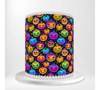 Spooky Fun Halloween Carved Pumpkins Orange Pink Blue Black Wrap Around Print A4 Edible Paper Icing Sheet Cake Topper Side Ribbon Border Decor for Personalised Themed Decorations