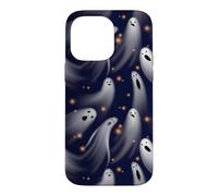 Spooky Ghost Halloween Dark Navy Blue Orange Glow Pattern Case for iPhone 14 Pro Max
