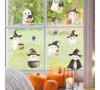 Spooky Ghost Halloween Window Stickers - Made in The UK - 17 Reusable Low-Tack Ghost & Pumpkin Decals - Removable & Repositionable