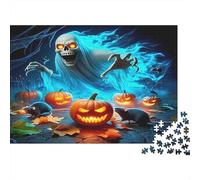 Spooky Ghost & Pumpkins 1000 Piece Jigsaw Puzzle Haunted Halloween Scene Relaxing Stress Relief Recycled Cardboard for Adults & Kids Thoughtful Gift 38x26cm/1000pcs