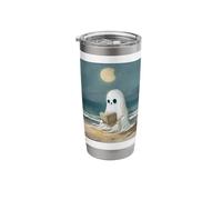 Spooky Ghost Reading at Beach Summer Moonlight Stainless Steel Insulated Tumbler