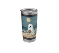 Spooky Ghost Reading at Beach Summer Moonlight Stainless Steel Insulated Tumbler