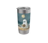 Spooky Ghost Reading at Beach Summer Moonlight Stainless Steel Insulated Tumbler