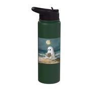 Spooky Ghost Reading at Beach Summer Moonlight Stainless Steel Insulated Water Bottle