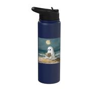 Spooky Ghost Reading at Beach Summer Moonlight Stainless Steel Insulated Water Bottle