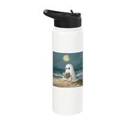 Spooky Ghost Reading at Beach Summer Moonlight Stainless Steel Insulated Water Bottle