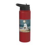 Spooky Ghost Reading at Beach Summer Moonlight Stainless Steel Insulated Water Bottle