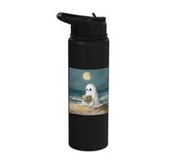 Spooky Ghost Reading at Beach Summer Moonlight Stainless Steel Insulated Water Bottle