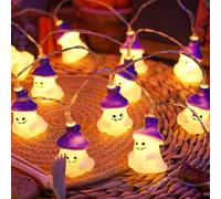 Spooky Ghost with Hat String Lights - 10ft 20 LED Battery-Powered Warm White Fairy Lights, Perfect for Indoor Halloween Decor