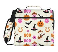 Spooky Ghosts Cute Halloween Boo 3 Ringing Sturdy Zipper Binder with Strap Easy to Carry Portable Portfolio for Middle School