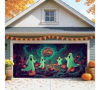 Spooky Ghosts Garage Door Cover, Large Halloween Decorations for Indoor and Outdoor, Perfect for Fall Festivities and Halloween Parties 157x71 Inch