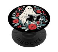Spooky Ghosts Reading Book Retro Cute Floral Bookworm PopSockets Adhesive PopGrip