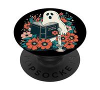 Spooky Ghosts Reading Book Retro Cute Floral Bookworm PopSockets Adhesive PopGrip