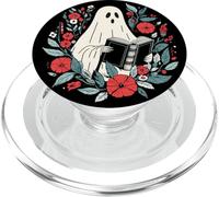 Spooky Ghosts Reading Book Retro Cute Floral Bookworm PopSockets PopGrip for MagSafe