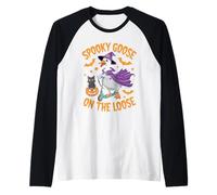 Spooky Goose On The Loose Halloween Silly Witch Costume Team Raglan Baseball Tee