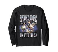 Spooky Goose On The Loose Silly Goose Meme Retro Halloween Long Sleeve T-Shirt
