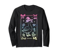 Spooky Goose Silly Witch Hat Coquette Bow Pastel Witch Girls Long Sleeve T-Shirt