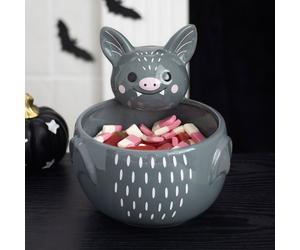 Spooky Gothic Cute Vampire Bat Grey Ceramic Large Decorative Sharing Bowl