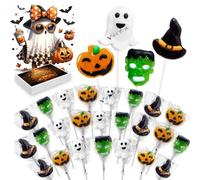 Spooky Gummy Pops 22g - Fruit Flavoured Gummy Lollipop - Halloween Party Treats & Trick or Treat Sweets - cyrlm (24 x Lollipops)