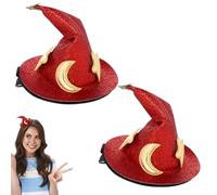 Spooky Hair Pins, 2pcs Halloween Wizard Hat Hair Clip | Shiny Star And Moon Costume Headwear Wizard Hat Hair Pins For Women