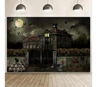 Spooky Halloween Background Haunted Castle Cemetery Scene with Ghost Pumpkin Moon Horror Party Photography Backdrop Studio Decor