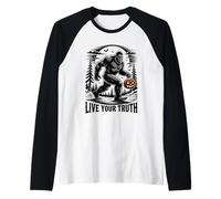 Spooky Halloween Bigfoot Live Your Truth Inspiring Cryptid Raglan Baseball Tee