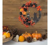 Spooky Halloween Decorations Halloween Round Couple Orange Cat Garland Front Door Decoration Holiday Wall Decoration Garden Decorative Garland GhostDecorations(Orange,35cm)