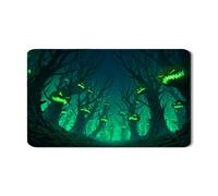 Spooky Halloween Dish Drying Mats for Kitchen, Creepy Green Pumpkin Absorbent Rubber Drainer Mat, Enchanted Forest PU Leather Drying Pad Decor 12x20 Inch