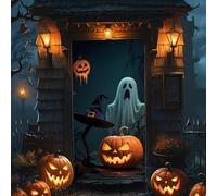 Spooky Halloween Door Hanging Curtain Haunted House Decorative Porch Scarf Gothic Bat & Ghost Printed Hanging Cloth Halloween Decorative Door Curtain for Haunted House Party Trick-or-Treat Scene Deco