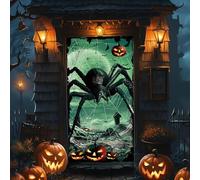 Spooky Halloween Door Hanging Curtain Haunted House Decorative Porch Scarf Gothic Bat & Ghost Printed Hanging Cloth Halloween Decorative Door Curtain for Haunted House Party Trick-or-Treat Scene Deco