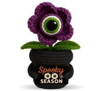 Spooky Halloween Eyeball Flower Plant - Handmade Crochet Gothic Gift with Spooky Season Card - Creepy Cute Potted Figurine for Desk & Home Office Decor
