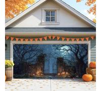 Spooky Halloween Garage Door Cover, Large Pumpkin and Moonlit Gate Garage Door Decorations, Fall Indoor and Outdoor Halloween Party Backdrop Decor 157x71 Inch