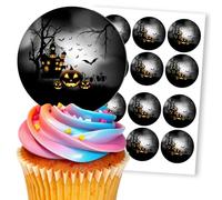 Spooky Halloween Haunted House, 12 Edible Paper 2.5" Cupcake Toppers