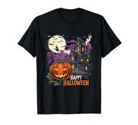 Spooky Halloween Haunted House with Pumpkin, Full Moon Witch T-Shirt