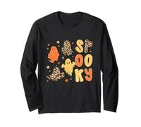 Spooky Halloween Leopard Ghost Boo Fall Vibes Women Girls Long Sleeve T-Shirt