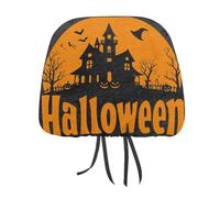 Spooky Halloween Old Haunted House Pumpkins Printed Car Headrest Cover,2 Pieces, Elastic Comfort Head Rest Cover for Women Men, Universal Fits Most Cars Van SUV Truck, Car Interior Decor Accessories